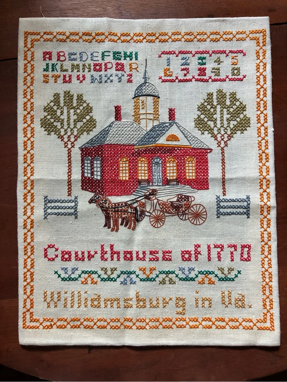 Red Courthouse Embroidered Wall Art — Unbranded